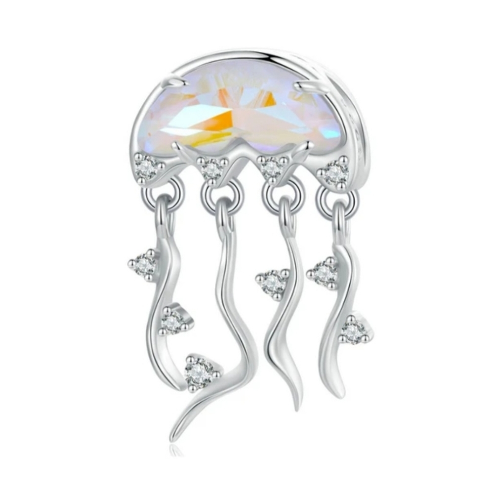 🎆Gnoce Sterling Silver Iridescent Jelly Fish Pendant Bracelet Charm
